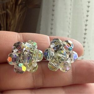 MADE IN ITALY | Vintage | Aurora Borealis AB Crystals Silver Clip On Earrings